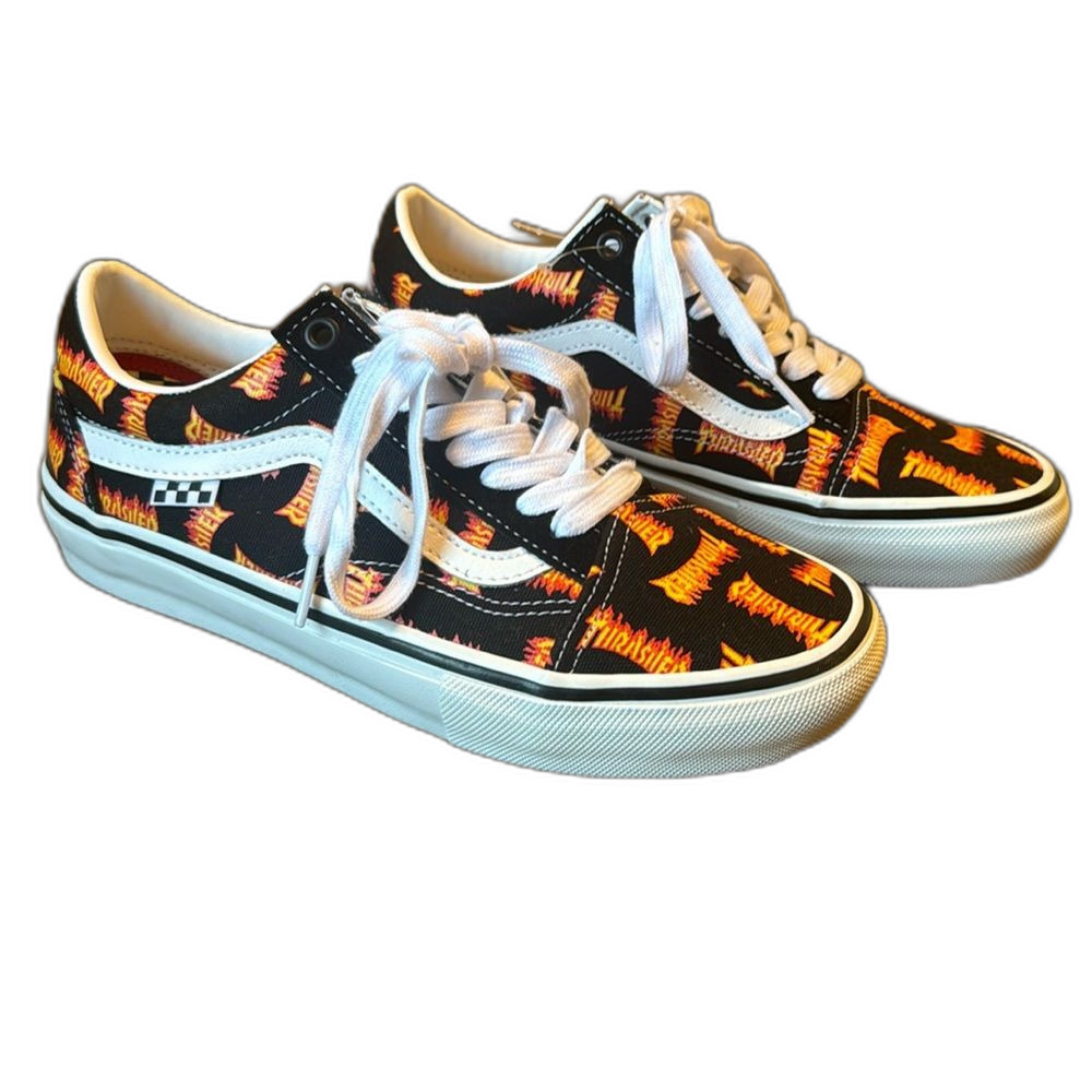 Vans x Thrasher Skate Old Skool Black Multi Logo Canvas Shoes mens 7 women’s 9